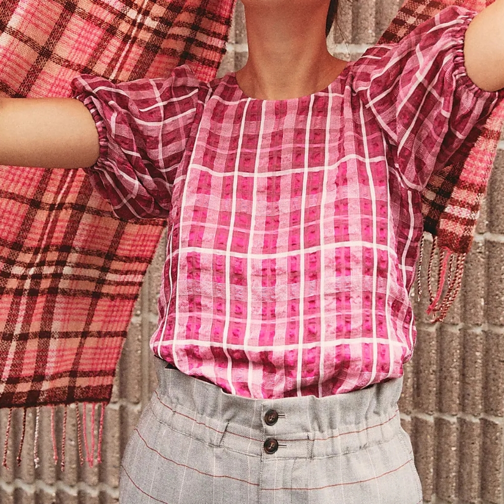 Madewell Pink Plaid Blouse
